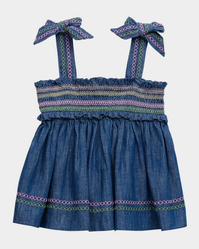 Girl's Tallow Shirred Denim Top, Size 2-10